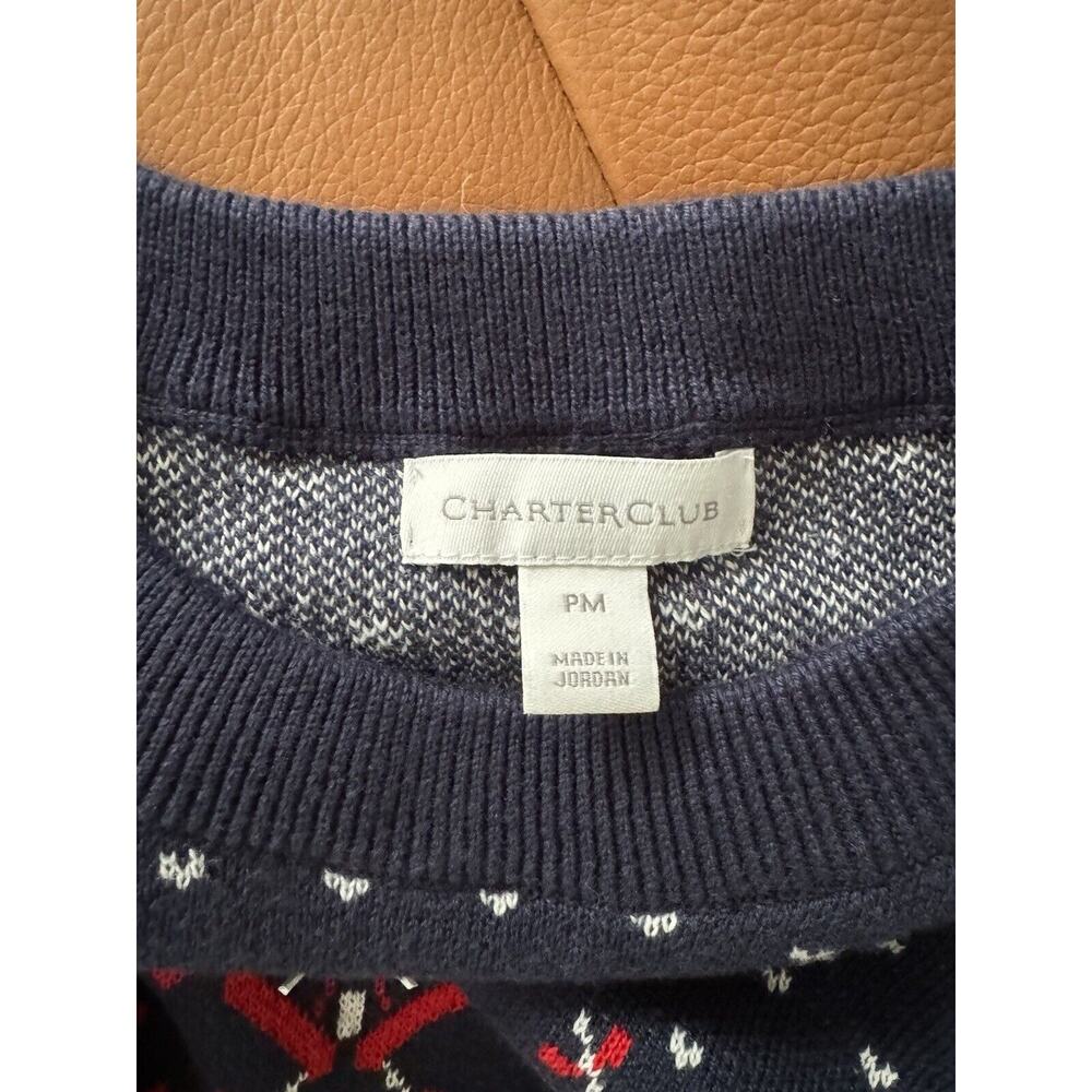 Charter Club Yorkie Blue Fair Isle Dog Heart Graphic Pullover Sweater Medium P - Picture 4 of 5